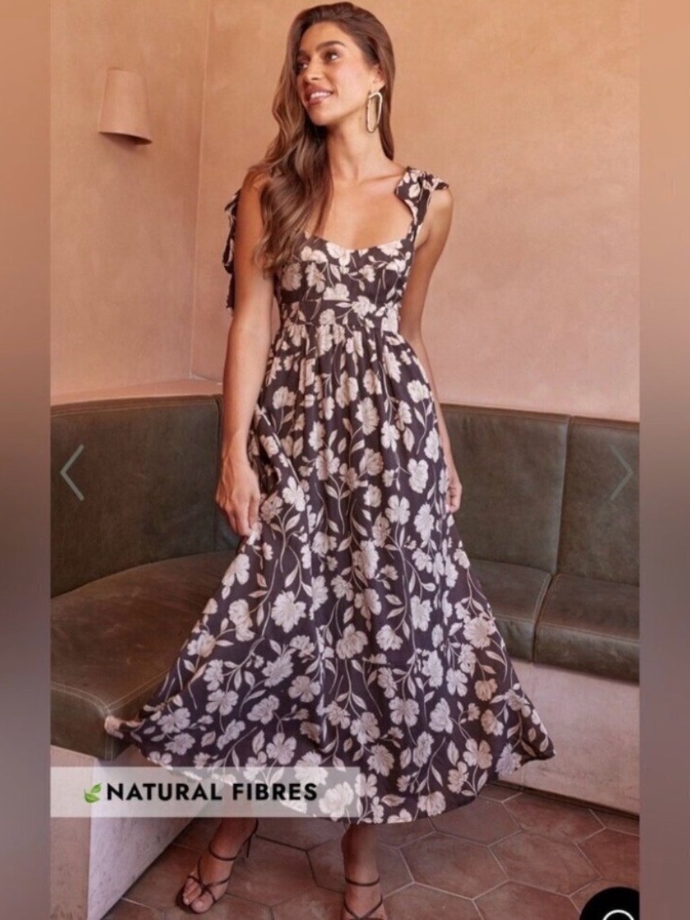 Showpo Brown Maxi Dress with Cream Floral Print